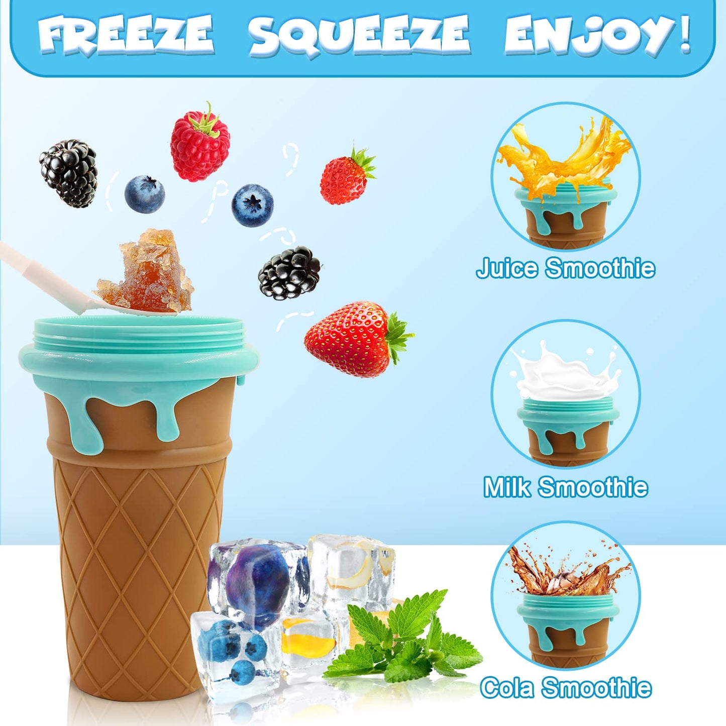 500ml Quick-Frozen Slushy Cup – Squeeze Smoothie & Ice Cream Maker, Reusable Summer Juice Bottle Kitchen Gadget