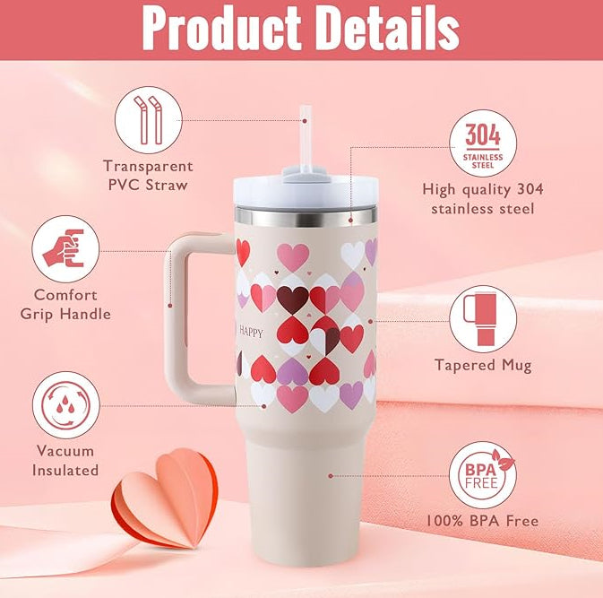 40oz Travel Coffee Tumbler – Spill-Proof Insulated Mug with Handle & Straw